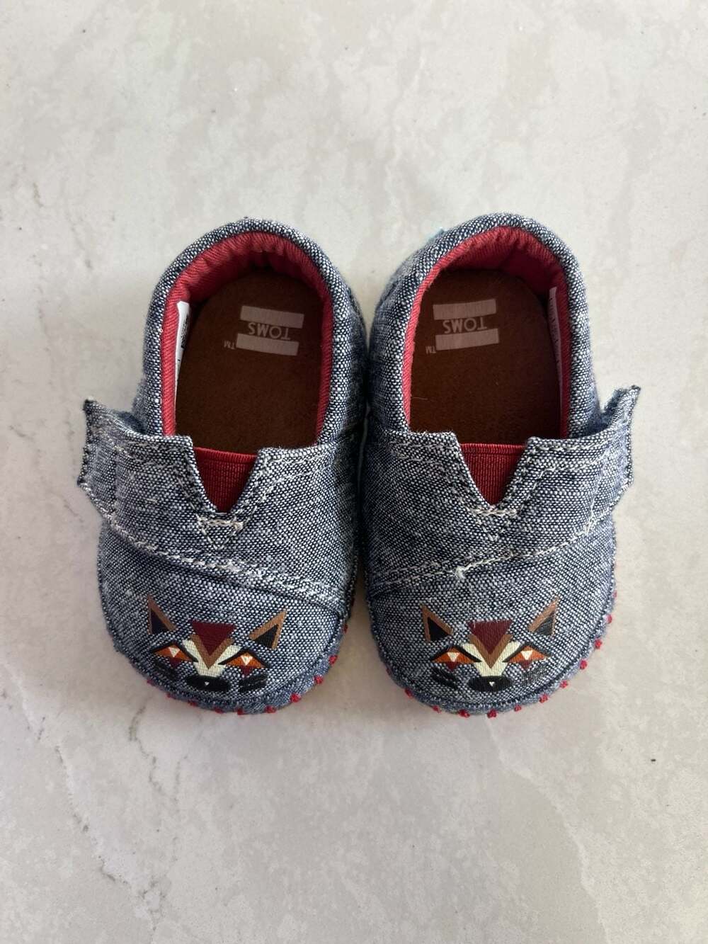 TOMS Baby Fox Chambray Crib Shoes Size 3 US